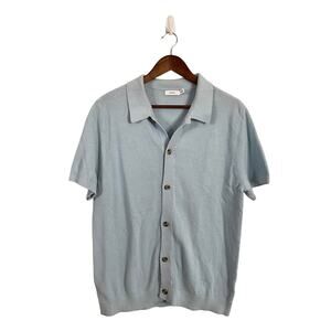 Onia Crochet Knit Button Up Shirt Blue Cotton Mens XL